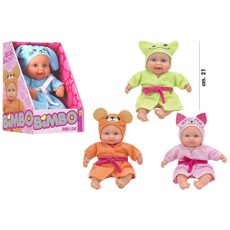 Bambolotto cm. 21 con accappatoio animaletto 4 ass.ti