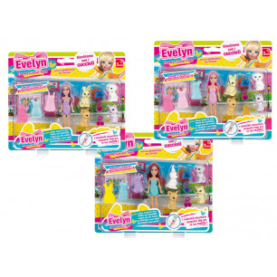 Bambola Mini Evelyn con 3 vestiti e animali