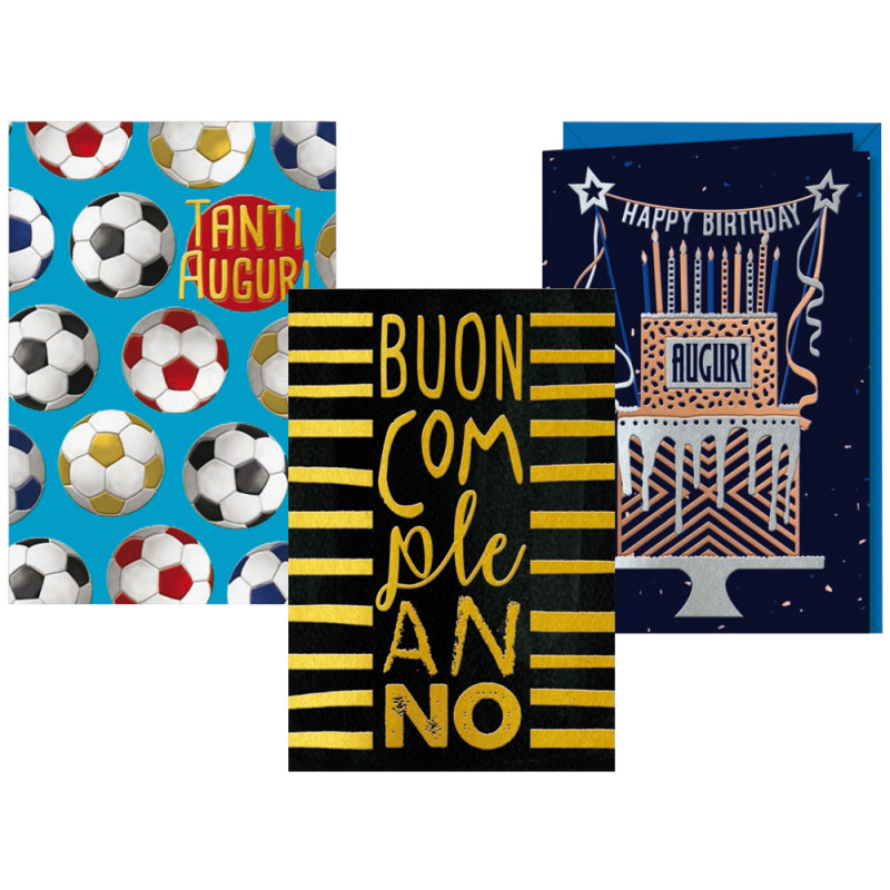 Biglietti Buon Compleanno maschili con rilievo e oro