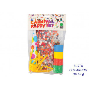 Busta carnevale con 1 tubo stelle, 1 busta coriandoli e 1 trombetta