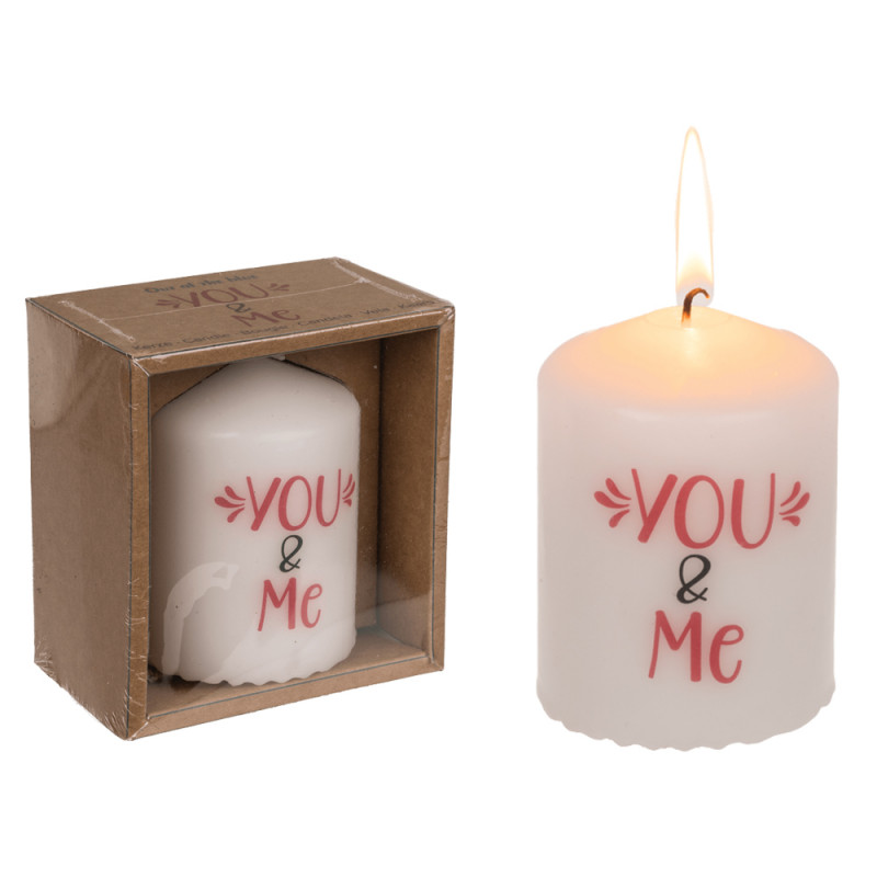 Candela cilindrica con scritta You & Me cm. 8 in scatola
