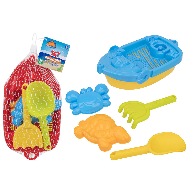 Barca con paletta, rastrello e 2 formine 2 ass.ti