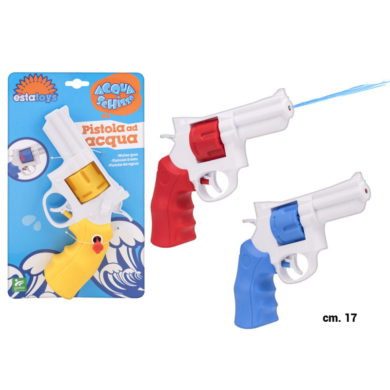 Pistola ad acqua cm. 17 con tamburo e grilletto 3 colori