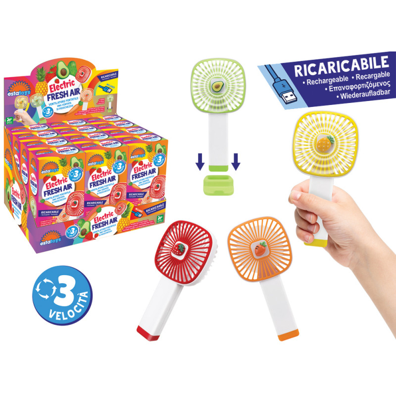 Ventilatore portatile ricarica USB display 12 pz in 4 colori