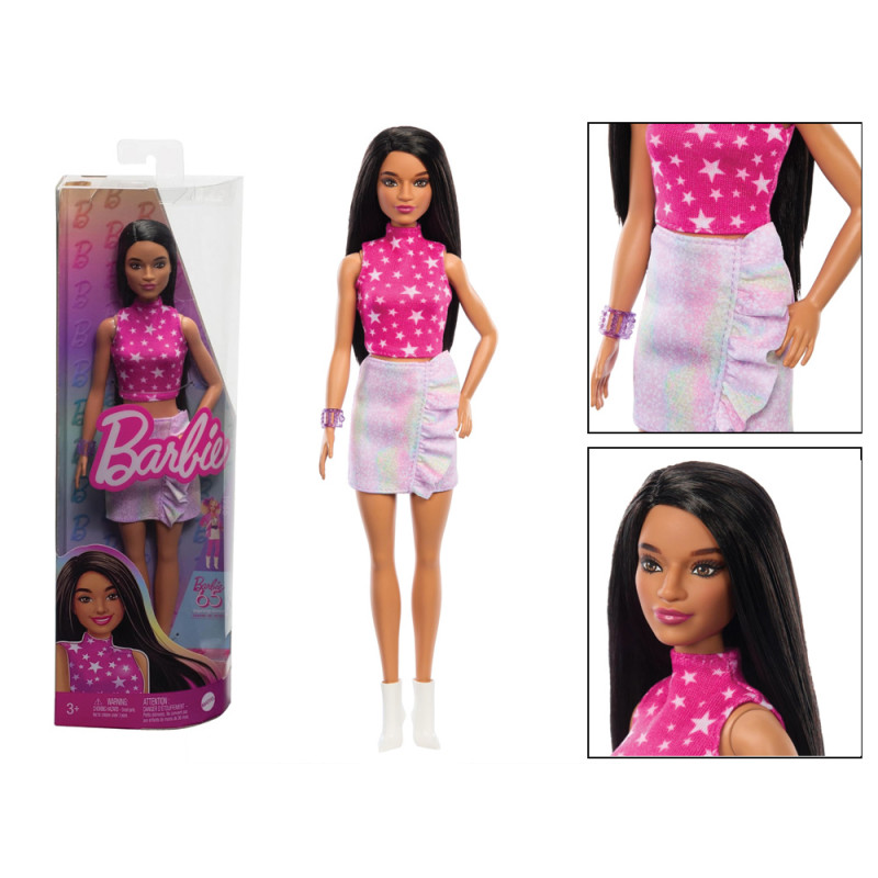 Barbie Fashionista n. 215 mora con top stelline e gonna cangiante