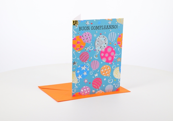 Biglietti Buon Compleanno maschile con palloncini in rilievo