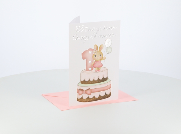 Biglietti Il tuo primo compleanno con panda e coniglio