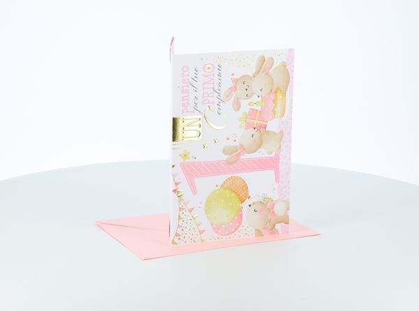 Biglietti Primo compleanno con coniglietti e portasoldi