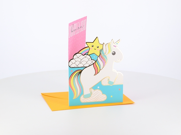 Biglietti Buon Compleanno fustellati Unicorno e scarpa