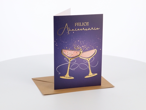 Biglietti Felice Anniversario con oro e rilievo